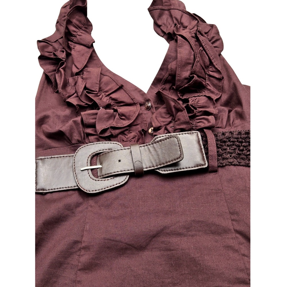 Women's Y2K Large Brown Belted Halter Top Ruffle Soft Grunge Alt Girl Heart Soul - Picture 4 of 5